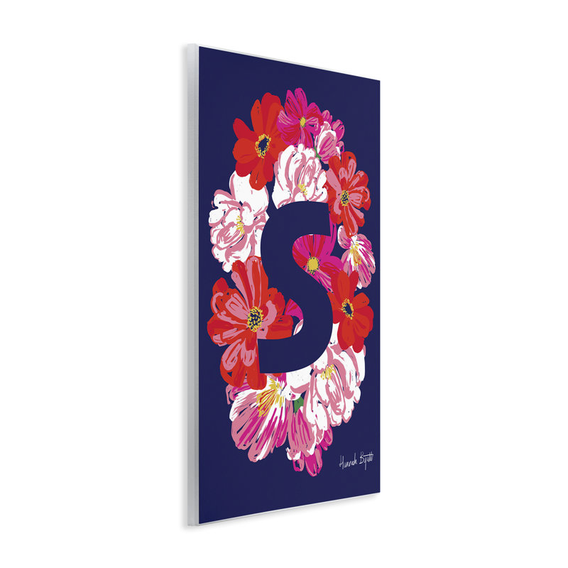 Art floral sur plaque florale lettre S par Hannah Louise Byatt, H 15 po x l 10 po