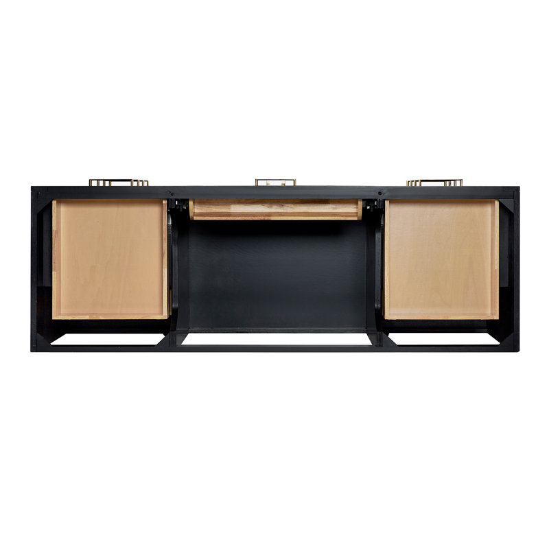 Meuble-lavabo simple en bois massif 66 po avec plateau en quartz Carrara de 1,5 po Thornaby, Forme rectangulaire, Chêne noir