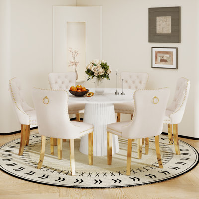 Ensemble de table de salle à manger ronde pour 4 à 6 personnes, table de cuisine moderne et chaises avec fauteuil rembourré en velours pour la salle à manger, petit espace, appartement