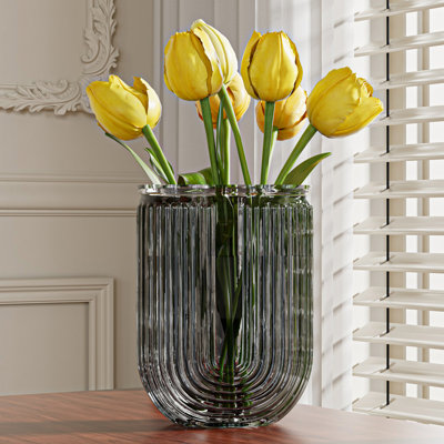 Modern Glass Vase Gray Unique U-Shaped Vase