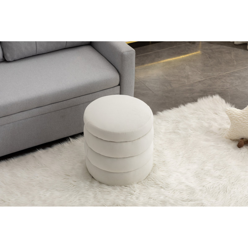 Repose-pieds rond en velours doux, Blanc