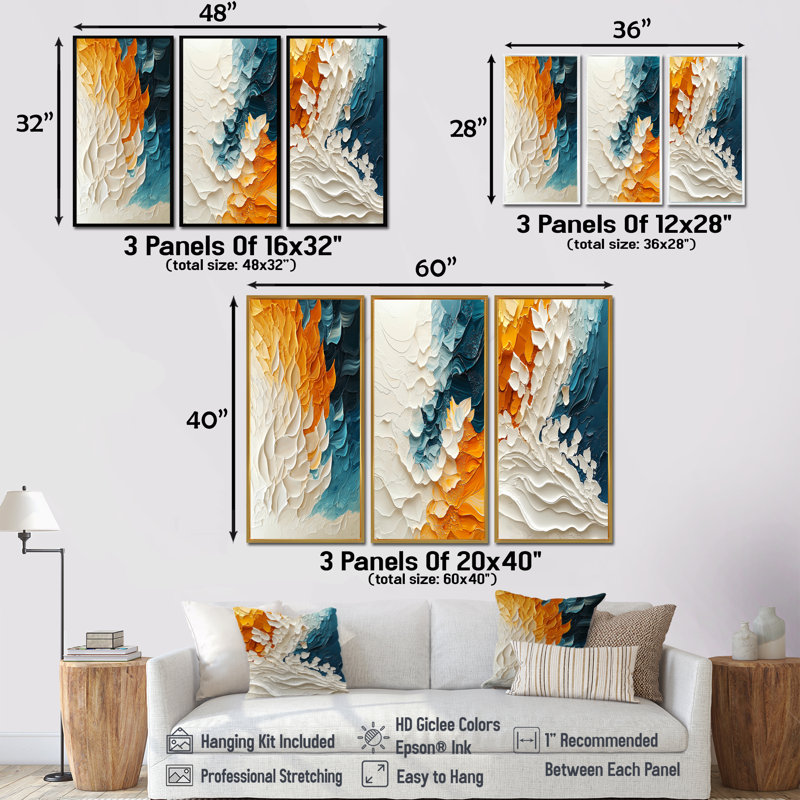 Biomorphism Wave to Sand Migre I - Collection de décorations murales Biomorphism 3 pièces, H 40 po x l 60 po, Blanc