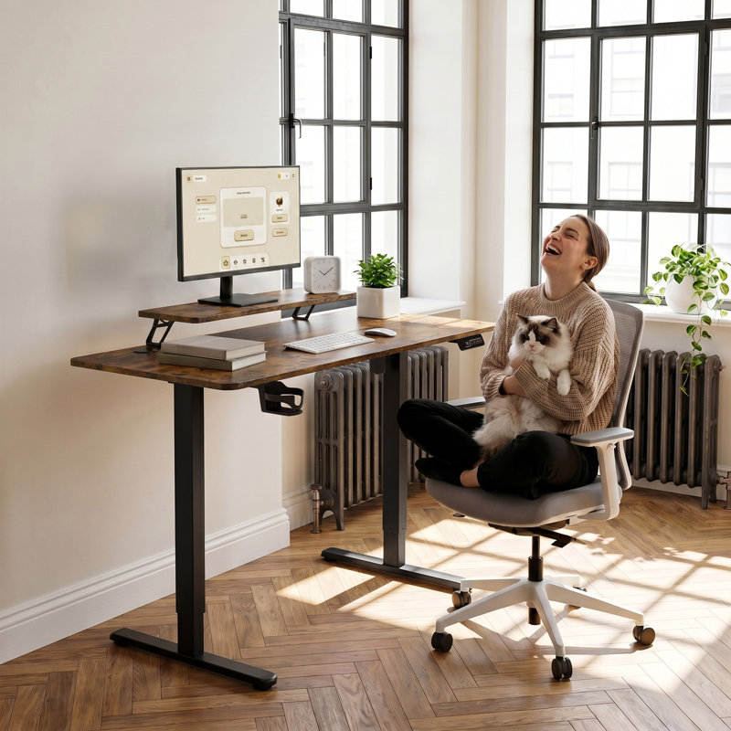Kreutzer Height Adjustable Standing Gaming Desk, Brown/Black, 28.7" H x 47.24" W x 23.62" D