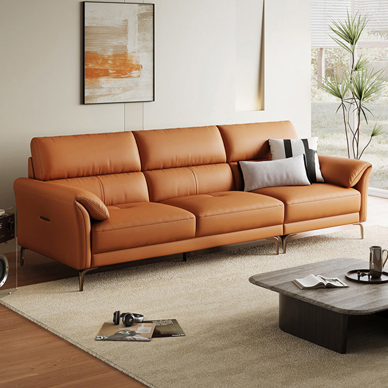 Orange Genuine Leather Modular Sofa cushion Fourseat, H 34,65 po x l 100 po x P 38,98 po