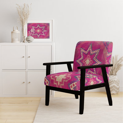 Gundry - Moroccan Orange Tiles Collage I - Upholstered Bohemian Chic Velvet Accent Arm Chair