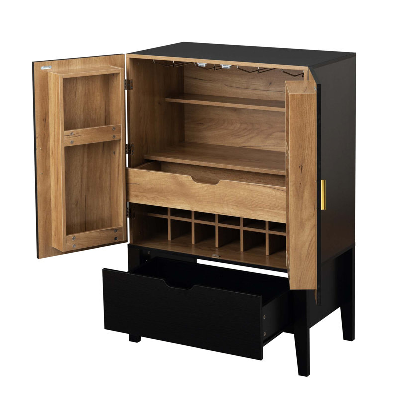 Armoire à boissons pour la maison polyvalente avec de multiples fonctionnalités pour un rangement élégant, Noir et or
