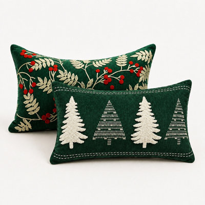 20 x 12 Inch Cherry Christmas Tree Embroidery Christmas Throw Pillow Covers