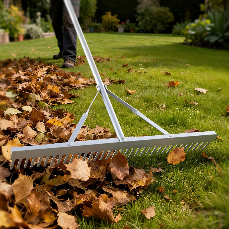Landscape Rake, 36 inch Wide Head 102 inch Handle, Large Heavy Duty Aluminum Landscaping Leaf Rake Tool, Asphalt Level for Loosening Soil, Garden & Yard, Pond Gravel & Beach Lawn Care, 52ft Rope