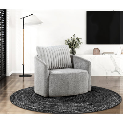 Fauteuil pivotant en chenille gris moderne avec base en métal et ressorts ensachés pour une assise confortable avec rembourrage en mousse haute couleur