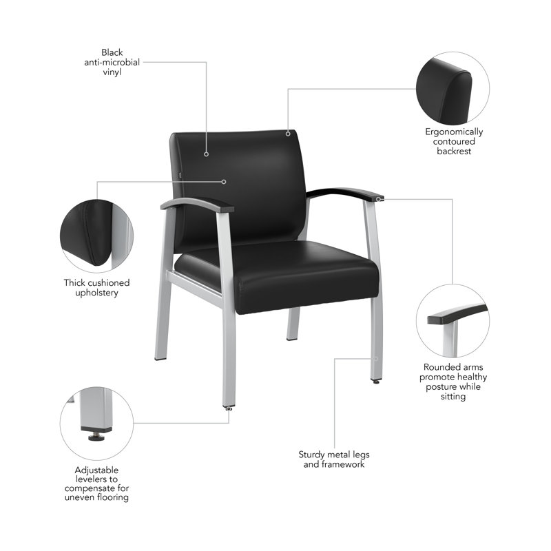 Black Vinyl Mid-Back Waiting Room Chair with Metal Frame