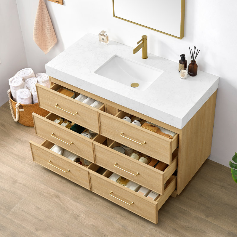 Ensemble de meuble-lavabo à simple cuve 48 "en chêne foncé avec plateau en pierre composite Turin, 48"