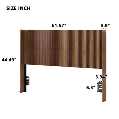 Tête de lit cannelée en bois, tête de lit autoportante à nervures verticales avec supports en métal réglables, tête de lit en bois de style Mid-Century moderne pour lit double grand lit double, peu encombrant (grand)