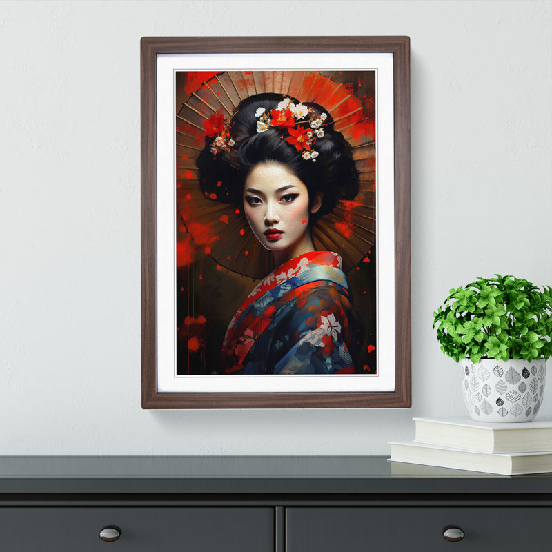 Geisha Digital Art - Framed Print, Walnut Framed, 34cm H x 25cm W