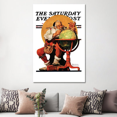 Santa At The Globe - Wall Art Print - Wrapped Canvas