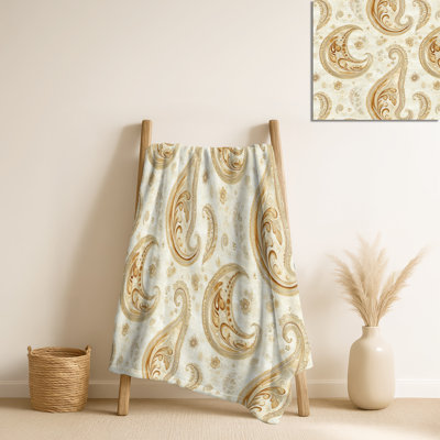 Jeté beige contemporain à motif cachemire floral beige et motif floral moderne beige