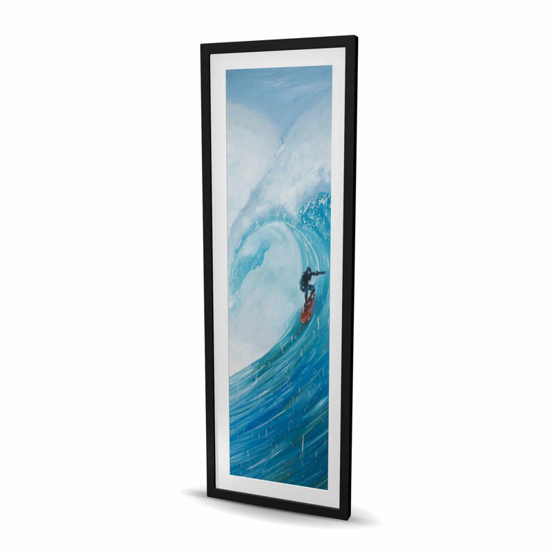 «Surfer on a Big Wave», reproduction matte encadrée pour Man Cave, Noir