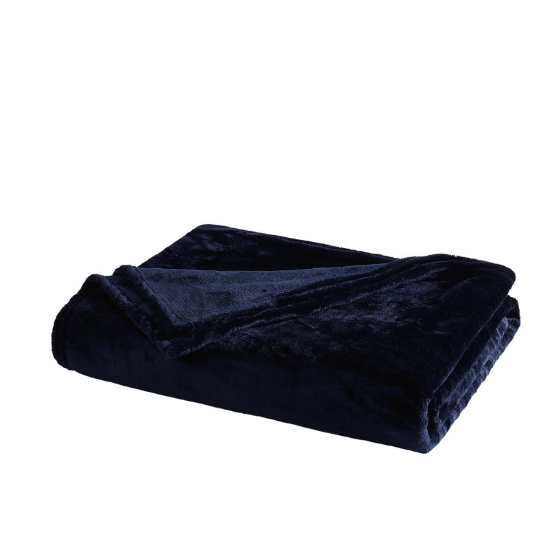 Couverture luxueuse de couleur unie London Fog Plush, Marine, Très grand lit