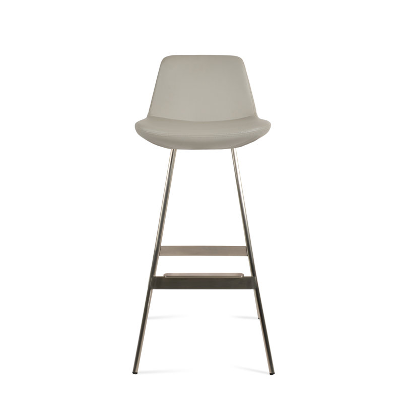 Tabouret Pera Balat, Similicuir gris pâle, Acier Inoxydable, Tabouret de comptoir (siège d'une hauteur de 24 p