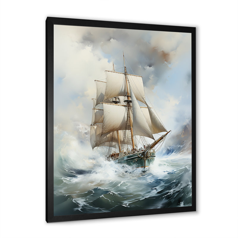Bateau pirate, tempête, paysage, tempêtes, estampes murales, Cadre photo noir, H 20 po x l 12 po
