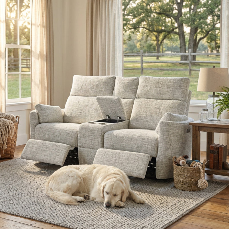 Callendale Power Reclining 2-Seater Sofa With Storage Console & Dual USB & Type-C Chargers, Cream Gray