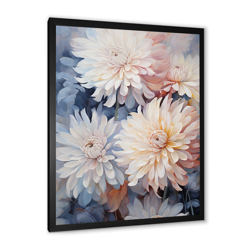 «White and Pink Mums Flowers Elegance», reproduction sur toile, H 44 po x l 34 po x P 1,5 po, Cadre simple noir