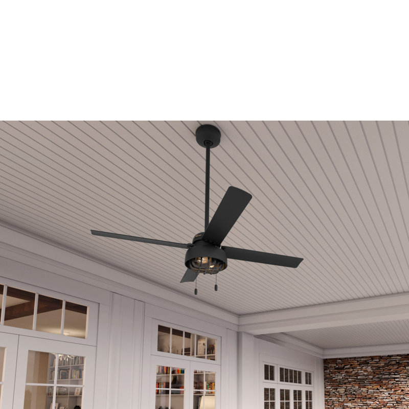 52" Spring Mill 4 - Blade Damp Rated Ceiling Fan With LED Light Kit And Pull Chain, Matte Black