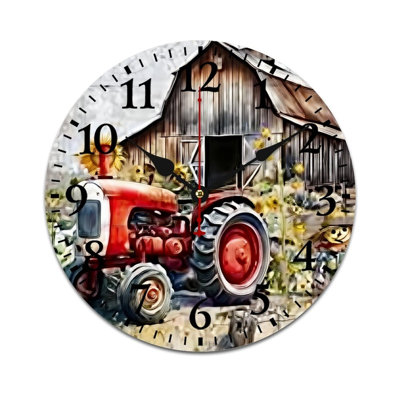 Farm Tractor 12in x 12in Round Decor Wall Clock for Kitchen Porch