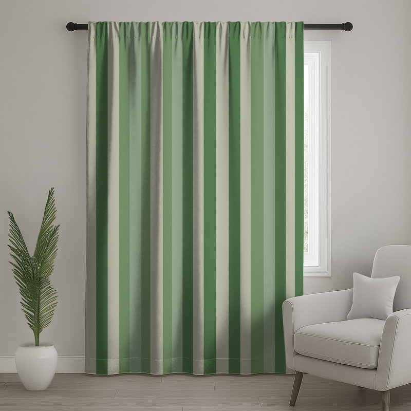 Rideaux vert à rayures et voilages à motif - 1 panneau, Transparent, 50 po x 80 po - 1 panneau
