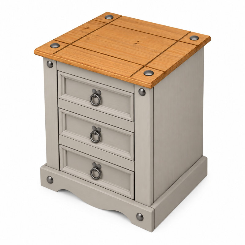 Juni Grey 3 Drawer Bedside Table Cabinet