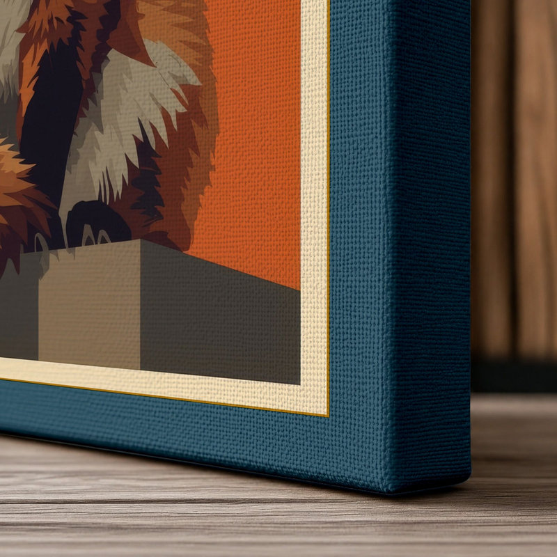 Portrait Fox Modern - Wrapped Canvas, 36x24 - 91.4 x 61.0 cm, Teal Border