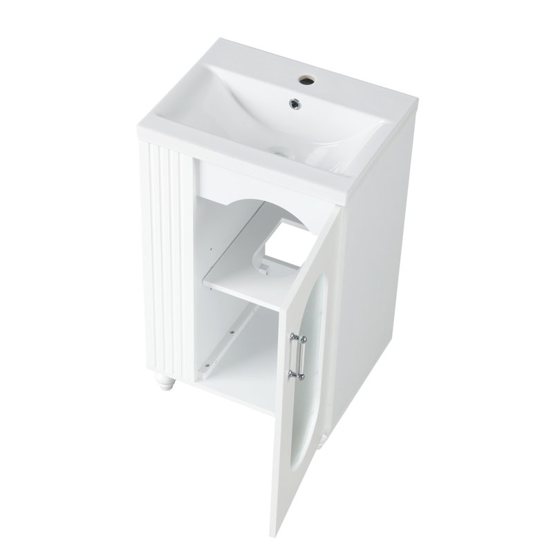 Meuble-lavabo de 20 po avec lavabo, tablette à deux niveaux, rangement réglable, fabrication en bois massif et panneau de fibres à densité moyenne