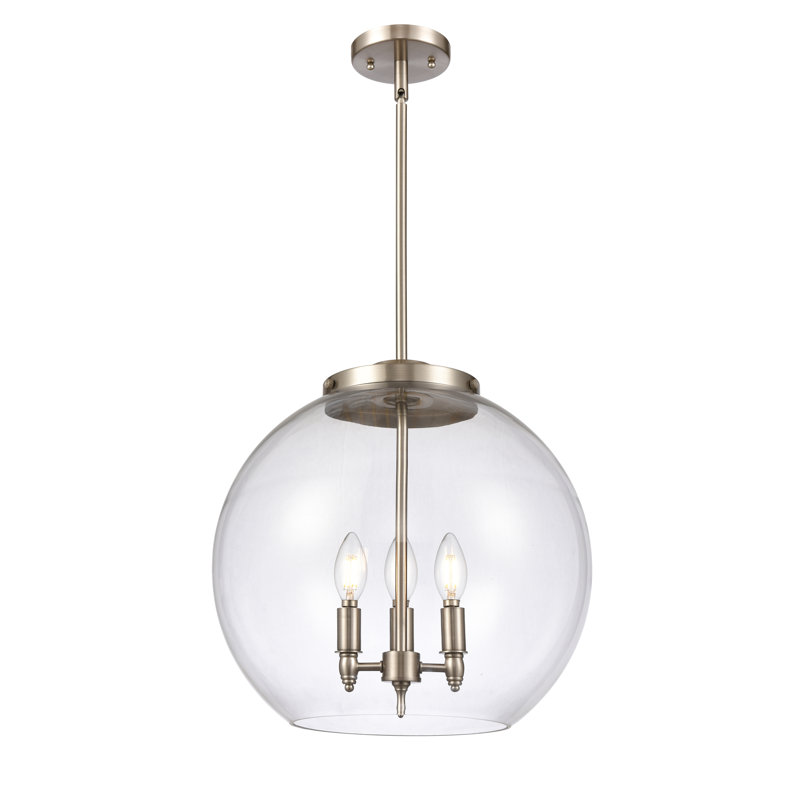 Luminaire suspendu sphère 3 lumières Ralph, H 16,38 po x l 15,75 po x P 15,75 po, Nickel satiné brossé, Blanc mat