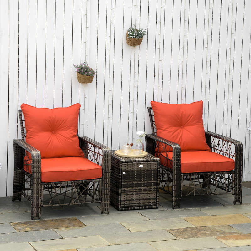 Red Barrel Studio® - Ensemble de 3 tables basses en osier avec conversation et coussin