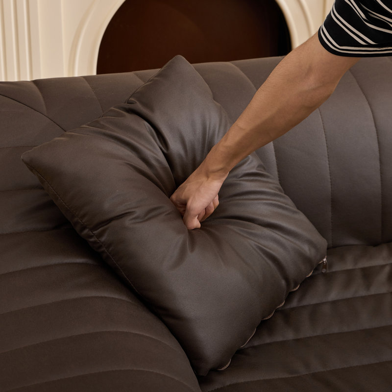 Causeuse surdimensionnée en similicuir 2 places avec coussins décoratifs, Brown Faux Leather