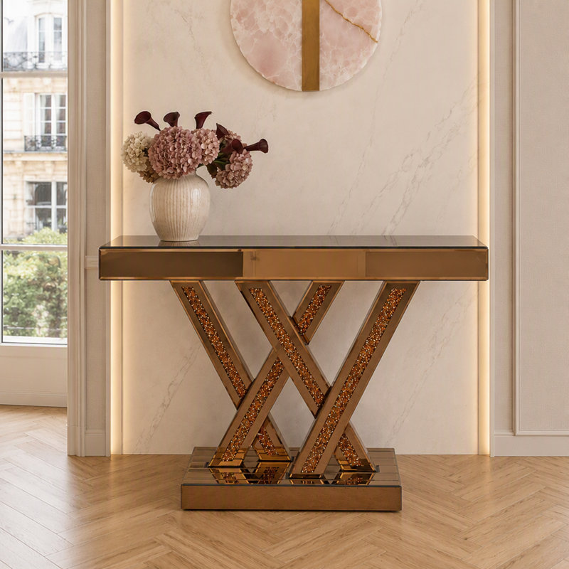 Console d'entrée moderne avec incrustation de diamants broyés et verre miroir