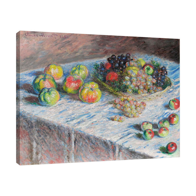 Pommes et raisins par Claude Monet - reproduction d'art sur toile tendue, H 16 po x l 20 po x P 1,5 po