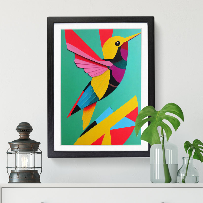 Adarrius Hummingbird Patchwork - Single Picture Frame Print, 46cm H x 34cm W x 2cm D, Black