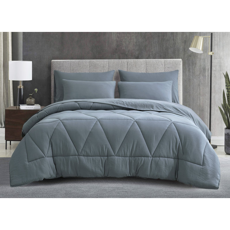 Microfiber Bed in a Bag Comforter Set, Oversized King Comforter + 6 Additional Pieces, Dusty Blue