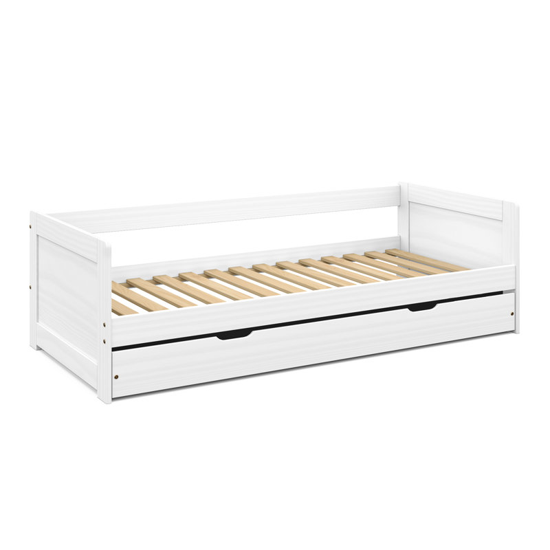 Lit de jour simple avec couchette coulissante, sans sommier tapissier, Blanc