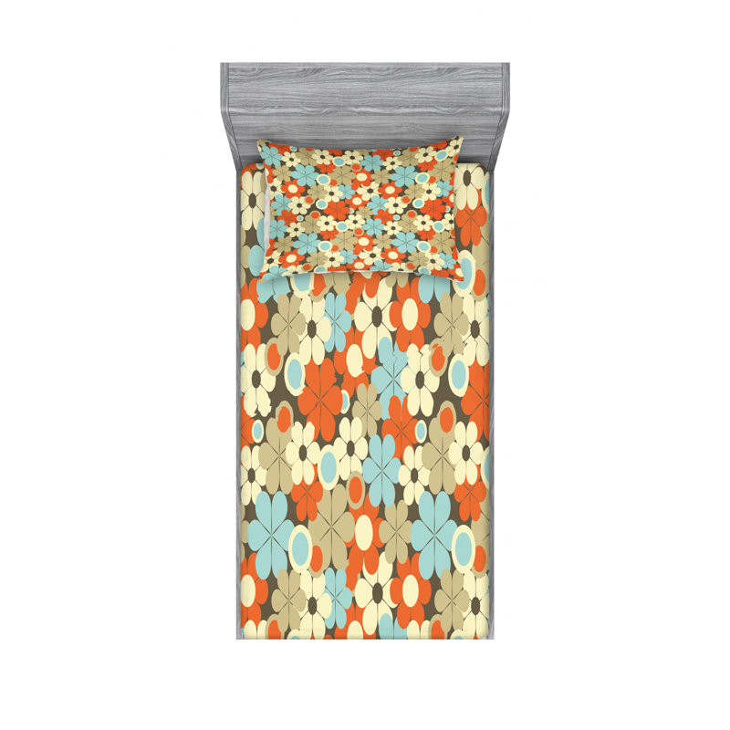 Microfiber Floral Sheet Set, Twin Sheet Set + Fitted Sheet + 1 Pillowcase