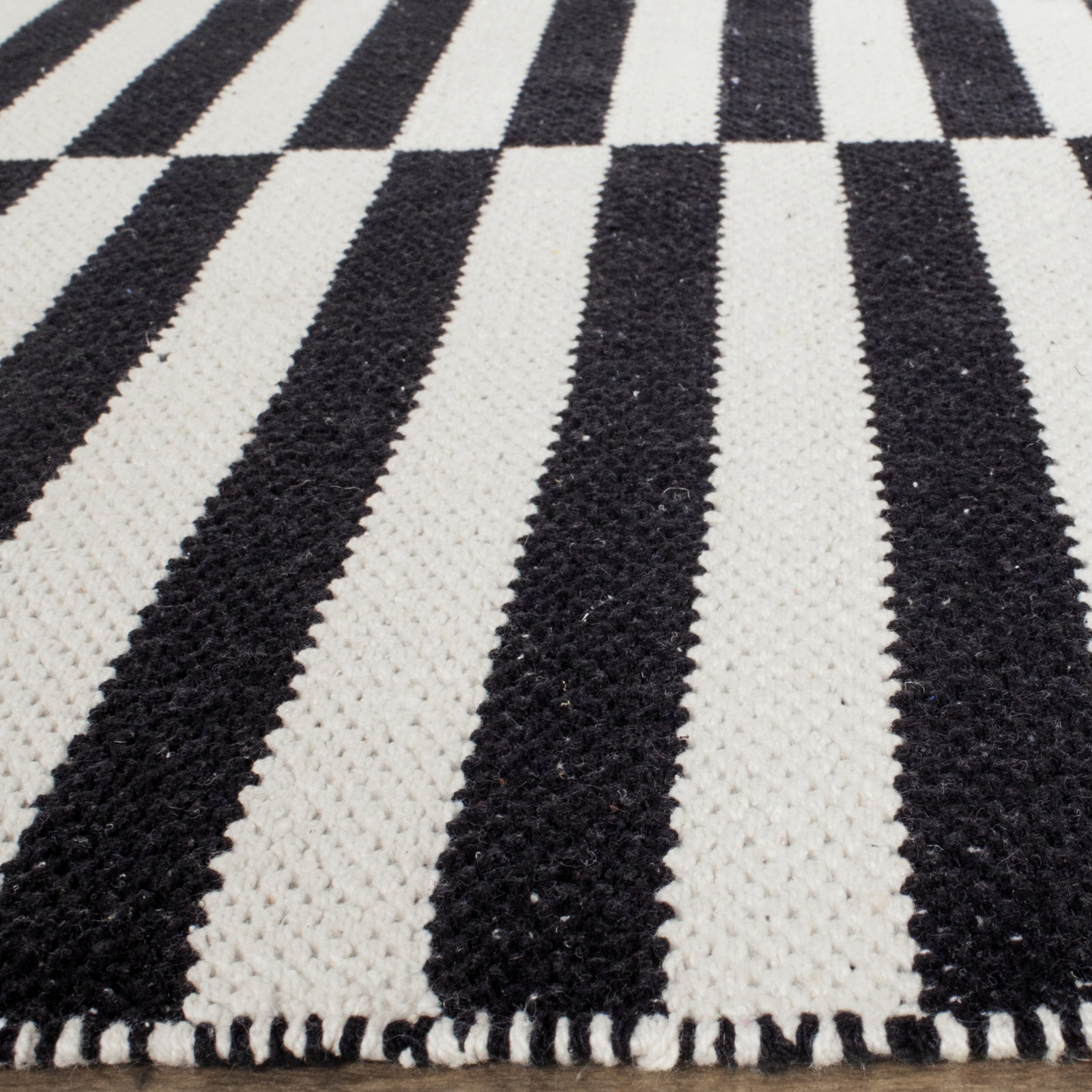 Ilona Ivory Black Striped Cotton Rug, Square 6'
