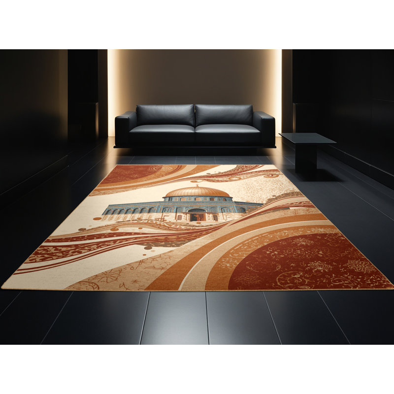 Machine Washable Paitlyn Dome Of The Rock Jerusalem Classic Oriental Rug in Brown – LightBrown Binding, 3x5