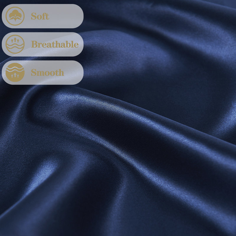 100% Mulberry Silk Pillowcase, Navy Blue, Queen Pillowcase