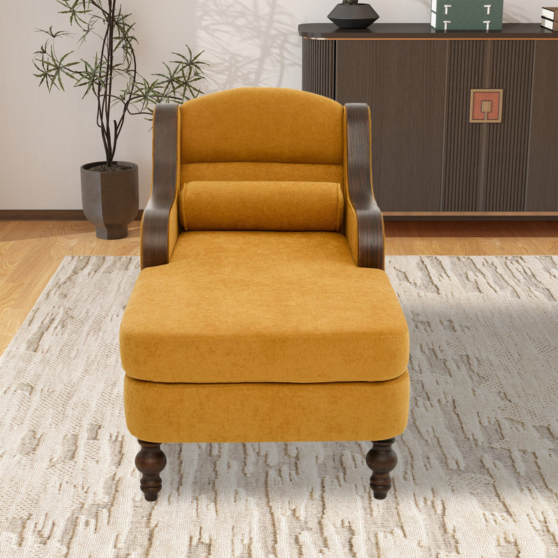 Chaise longue d'intérieur en chenille, Jaune moutarde