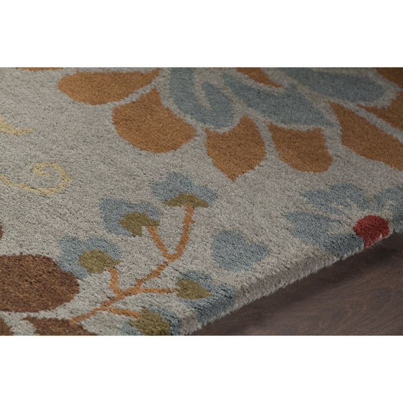 Jonas Authentic Hand-Tufted Handmade Multi-Color Traditional Floral On Blue Wool Area Rug, Rectangle 5' x 7'