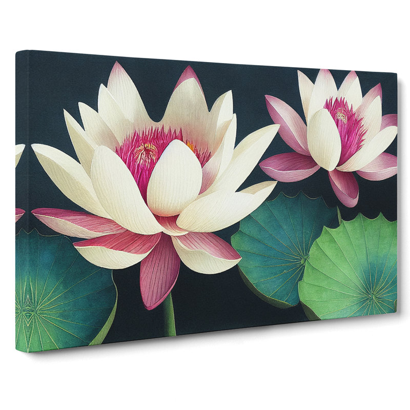 Watercolour Lotus Flowers - Wrapped Canvas, 40cm H x 60cm W x 3cm D