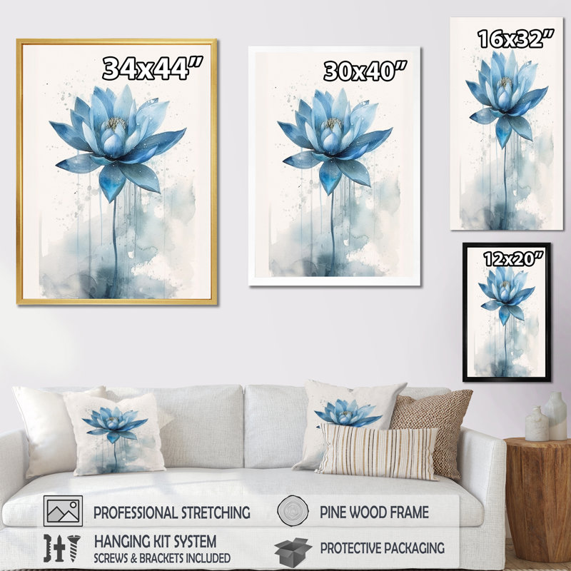 Réflexions rétro de lotus bleus, Cadre photo noir, H 44 po x l 34 po x P 1,5 po