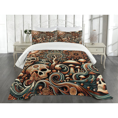 Ambesonne Boho Esoteric Bedspread Hidden Woodland Skull 429988 -  bed_429988_queen