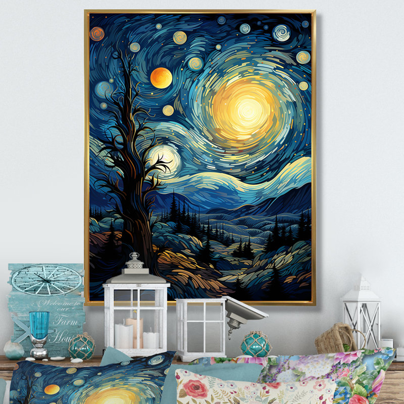 «Chisnell The Starry Night Over The Rhone III», reproduction sur toile, H 32 po x l 24 po x P 1 po, Cadre flottant doré