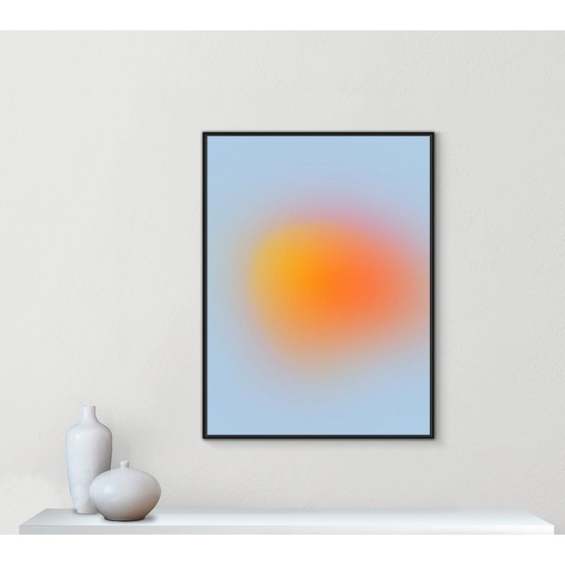 Imprimé néon orange brillant, Pas de tapis, Cadre flottant noir, H 49,5 po x l 37,5 po x P 2 po